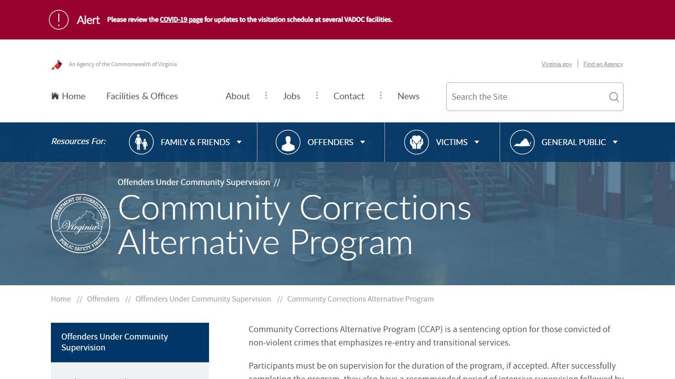 VADOC — Community Corrections Alternative Program